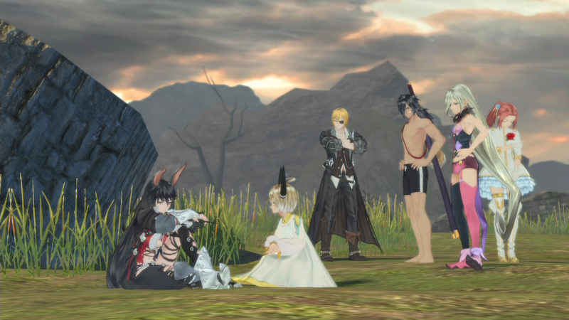From left to right: Velvet, Laphicet 2, Eizen the pirate, Rokurou the swordsman, Magilou the witch and Eleanor the reluctant exorcist. I may have changed some of their clothing.